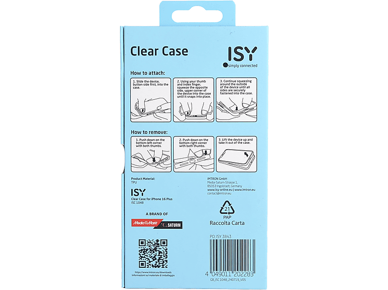 Funda móvil - ISY ISC 1048, Compatible con iPhone 16 Plus, Resistente a Golpes, Transparente – imagen 2