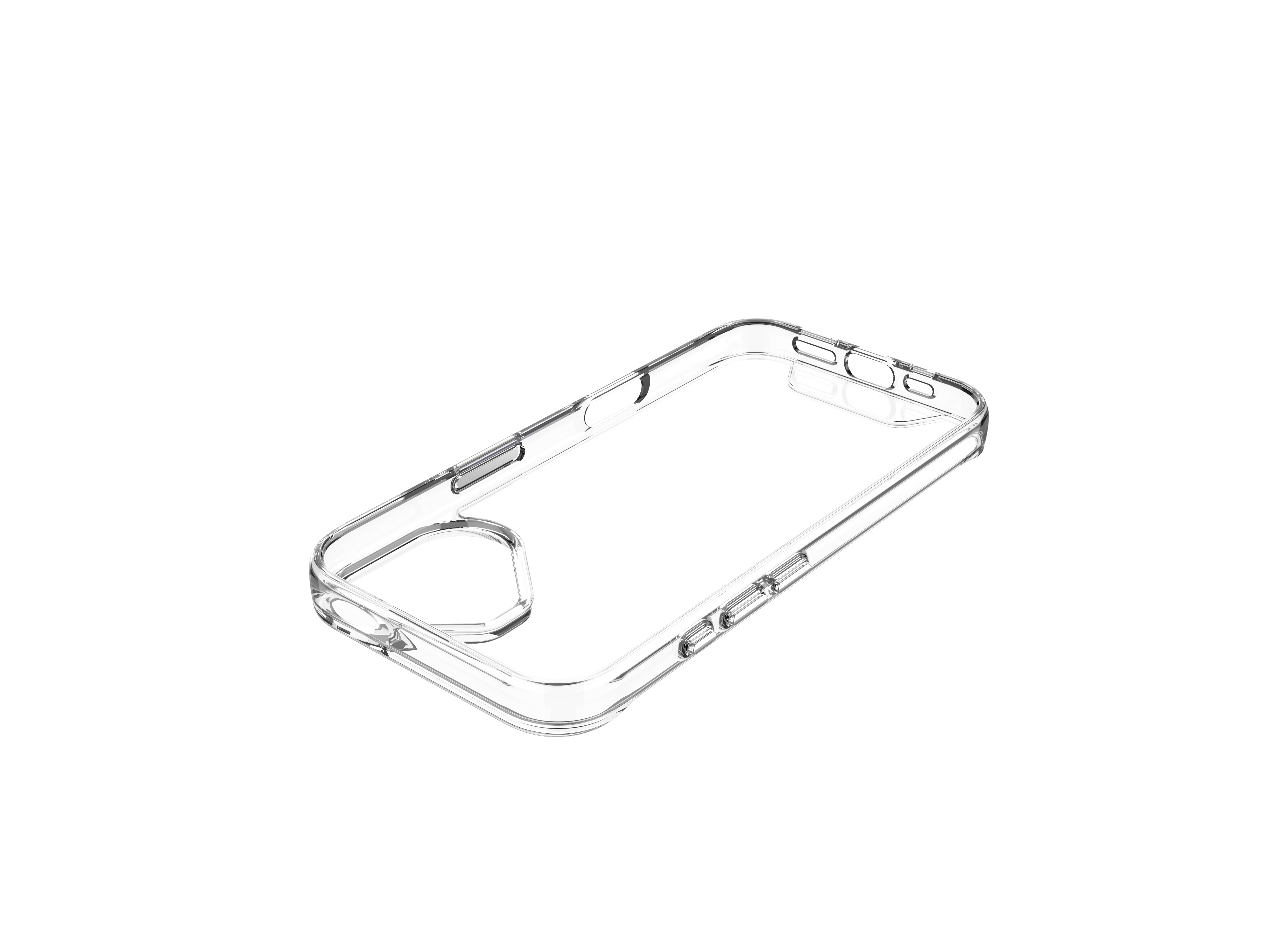 Funda transparente para iPhone con círculo magnético sobre fondo negro. Muestra el diseño interior.