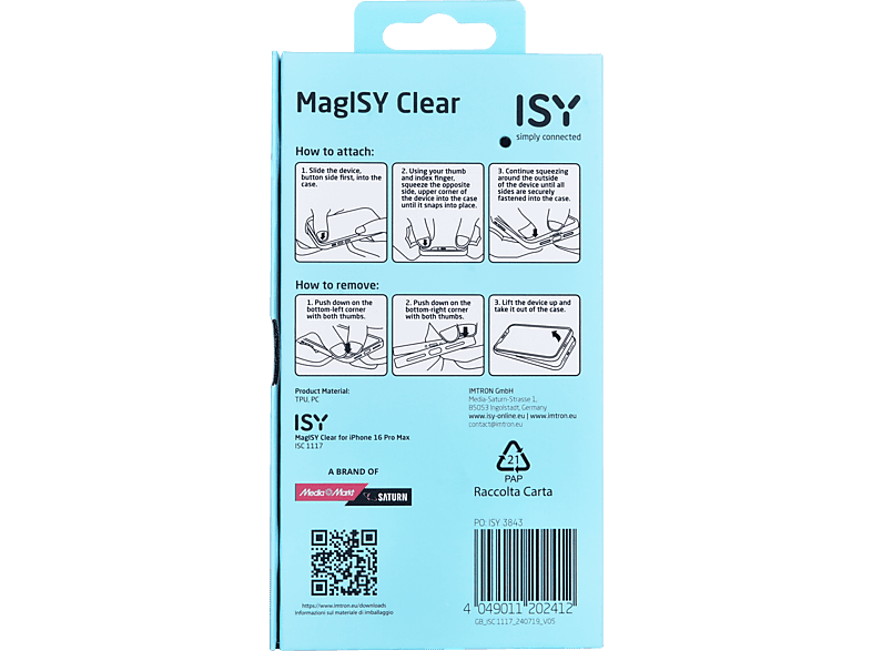 Funda móvil - ISY ISC 1117, Compatible con iPhone 16 Pro Max, Resistente a Golpes, Anillo Magnético Integrado, Transparente – imagen 2