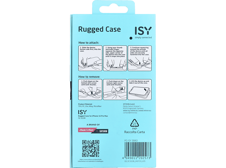 Funda móvil - ISY ISC 6108, Compatible con iPhone 16 Pro Max, Resistente a Golpes, Soporte Plegable Integrado, Negro – imagen 2