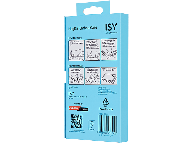 Funda móvil - ISY ISC 3743, Compatible con iPhone 16, Resistente a golpes, Negro Carbón – imagen 2