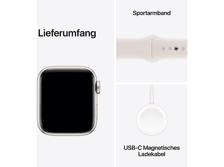 APPLE Watch SE (2024) GPS 44 mm Smartwatch Aluminium Fluorelastomer, 160 - 210 mm, Polarstern