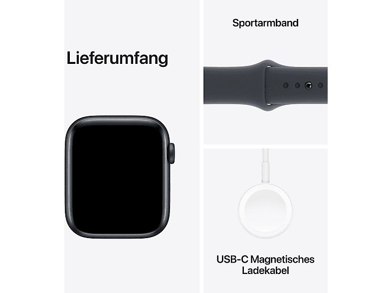 APPLE Watch SE (2024) GPS 44 mm Smartwatch Aluminium Fluorelastomer, 160 - 210 mm, Mitternacht