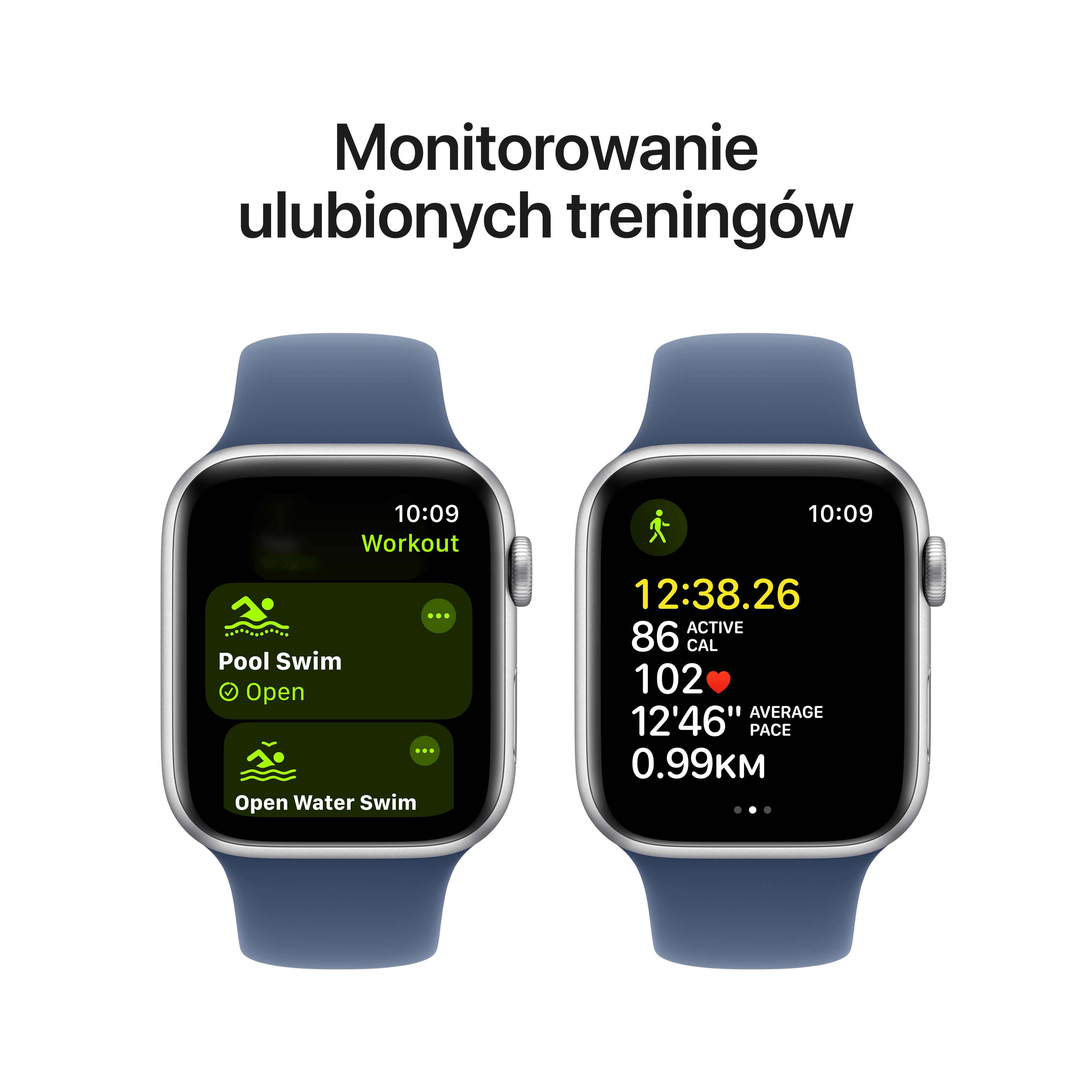 Smartwatch APPLE Watch SE (2 generacji) GPS Koperta 44mm z aluminium w kolorze srebrnym z paskiem sportowym S/M w kolorze denim MXEQ3ET/A