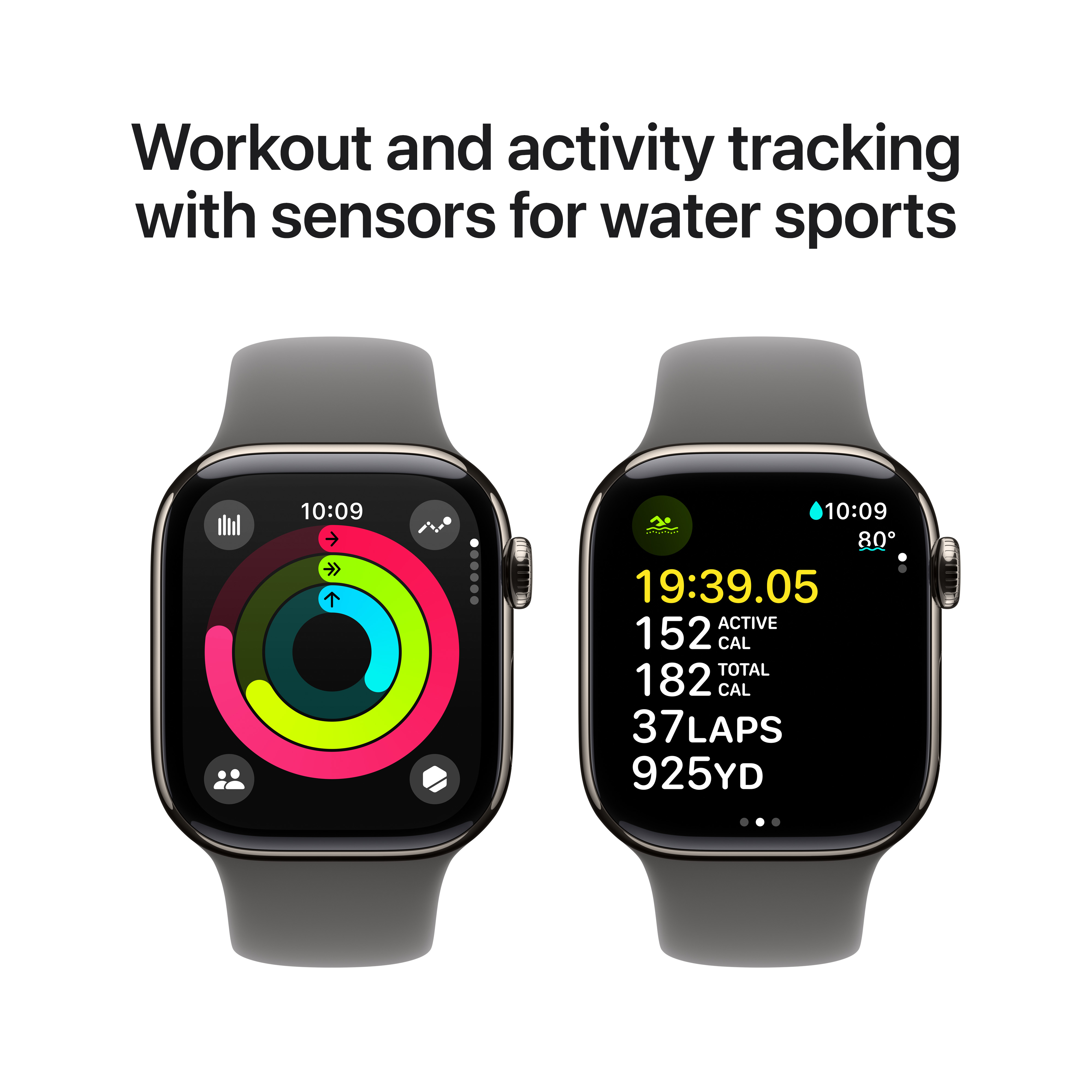 APPLE Watch Series 10 (GPS + Cellular) 42 mm Smartwatch Titan Fluorelastomer, 130 - 180 mm (S/M), Natural Titanium/Stone Gray Sport Band