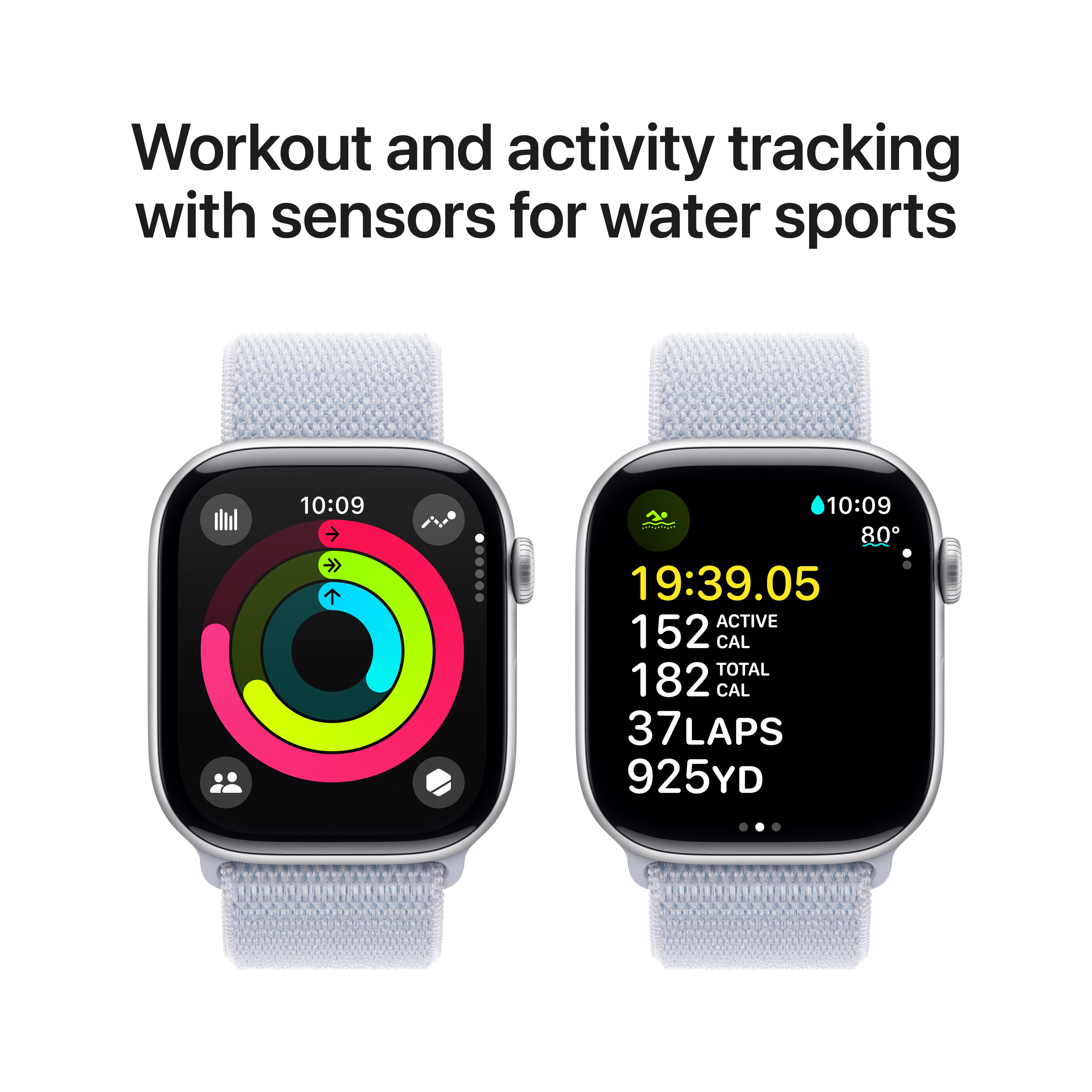 APPLE Watch Series 10 (GPS + Cellular) 46 mm Smartwatch Aluminium Nylon, Polyester, Elastan, 130 - 200 mm (One Size), Silver Aluminium/Blue Cloud Sport Loop