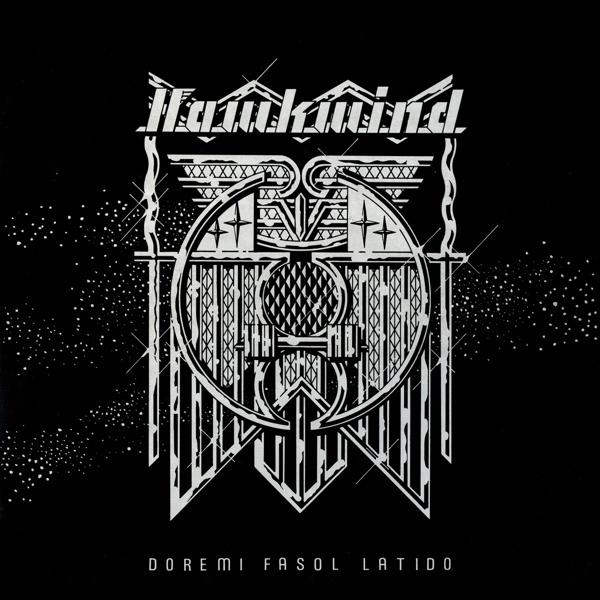 Hawkwind Albumcover, schwarz-weiß. Titel: Doremi Fasol Latido.