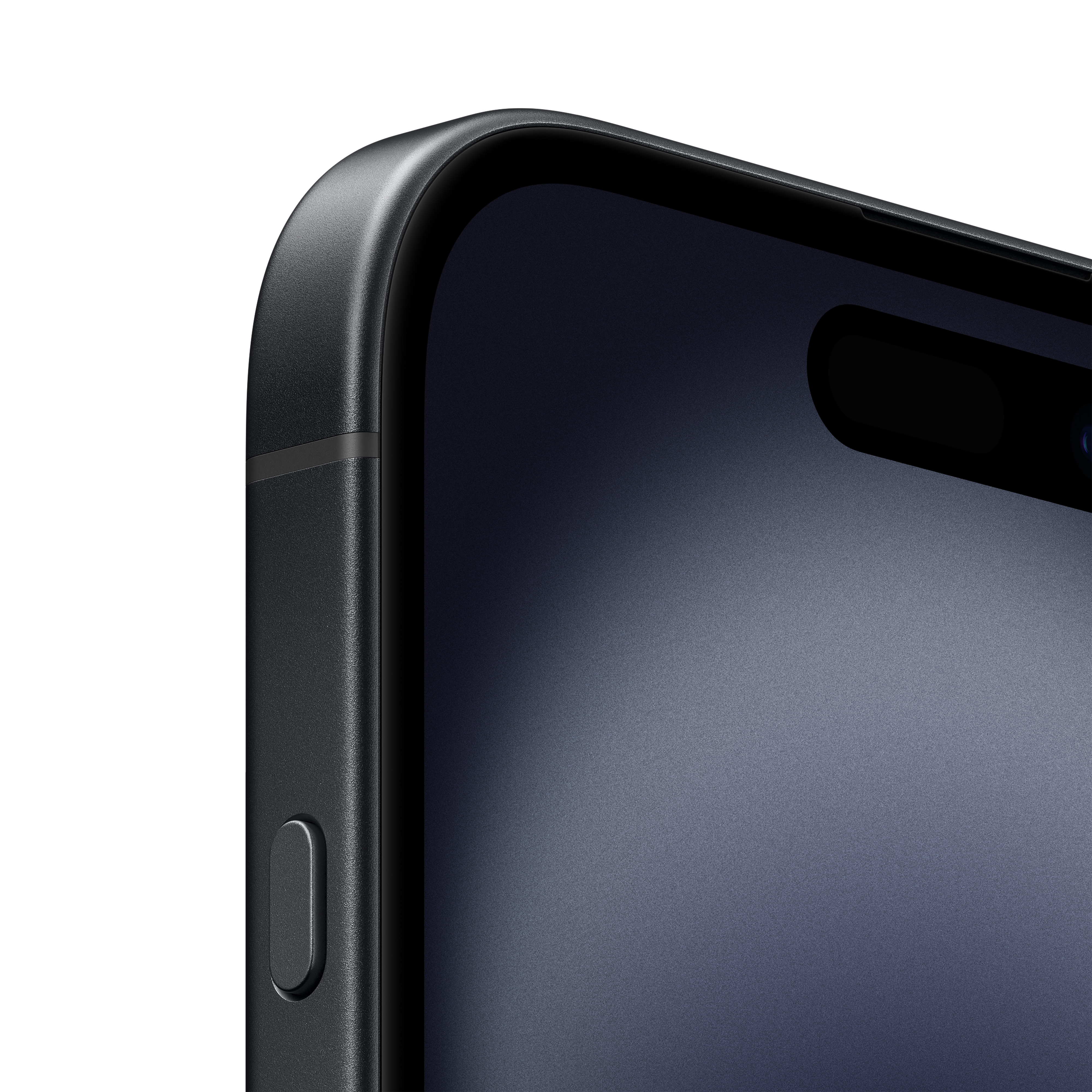 Koyu gri bir iPhone'un yakın çekimi. Ekran görünür durumda ve yan tarafta bir düğme ve kavisli bir kenar bulunuyor.