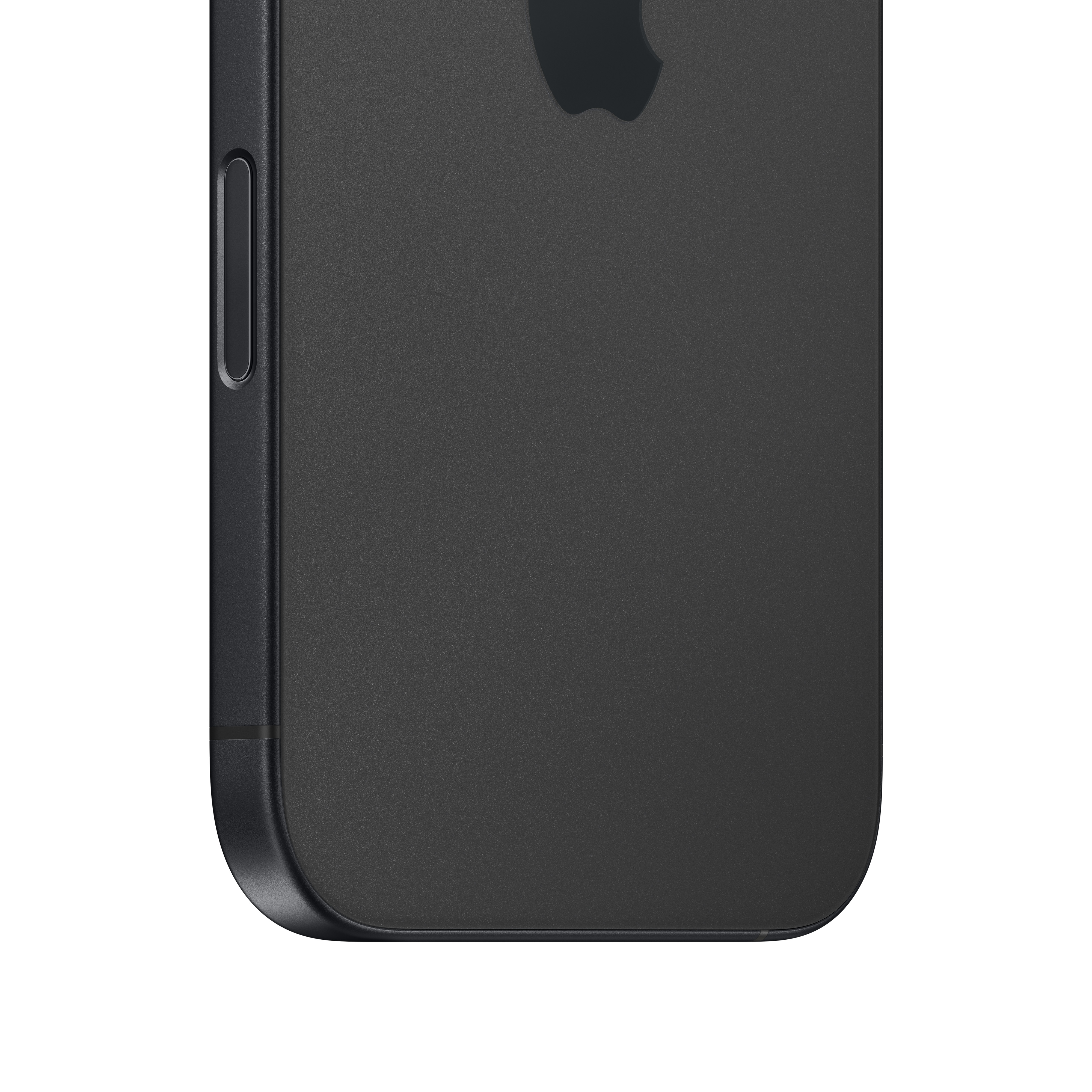 Siyah iPhone'un yakın çekimi, yan ve alt kısmı, Apple logosu.