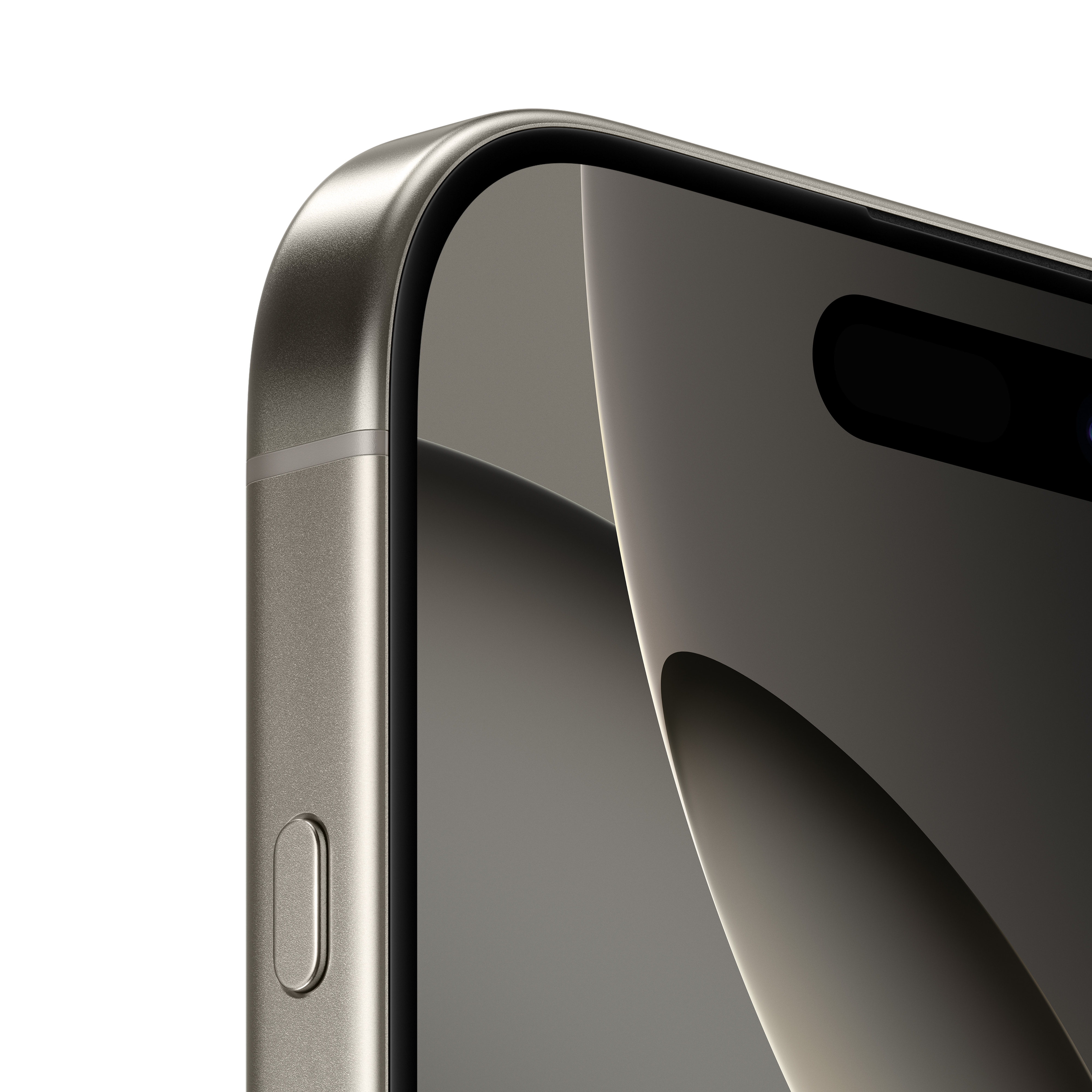 Siyah ekranlı gümüş bir iPhone'un üst köşesinin yakın çekimi.