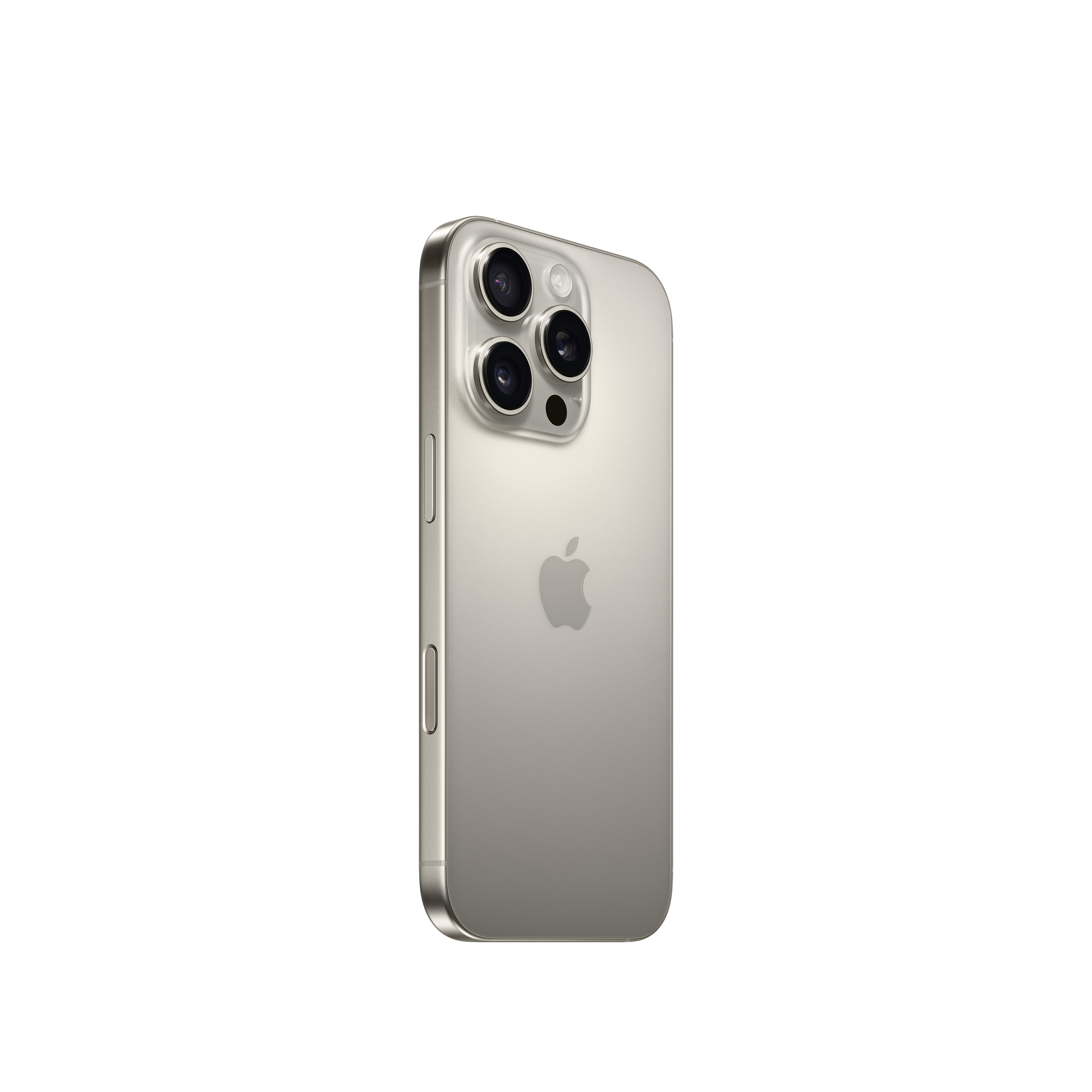 Arkada üç kamerası olan gümüş renkli bir iPhone.