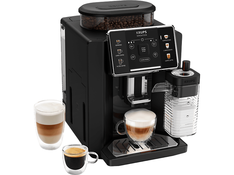 Krups EA9128D Sensation Milk Kaffeevollautomat (Schwarz, Kegelmahlwerk, externer Milchbehälter)