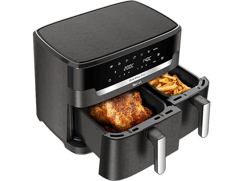 Tefal EY942H XXL Dual Easy Fry Doppel-Heißluftfritteuse 6,5 l + 4,5 l, Grau