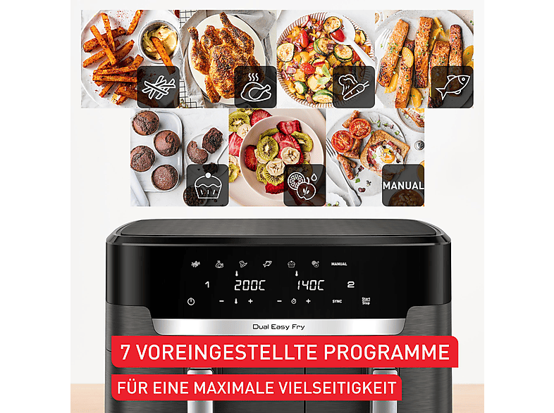 Tefal EY942H XXL Dual Easy Fry Doppel-Heißluftfritteuse 6,5 l + 4,5 l, Grau — Foto 4 von 5