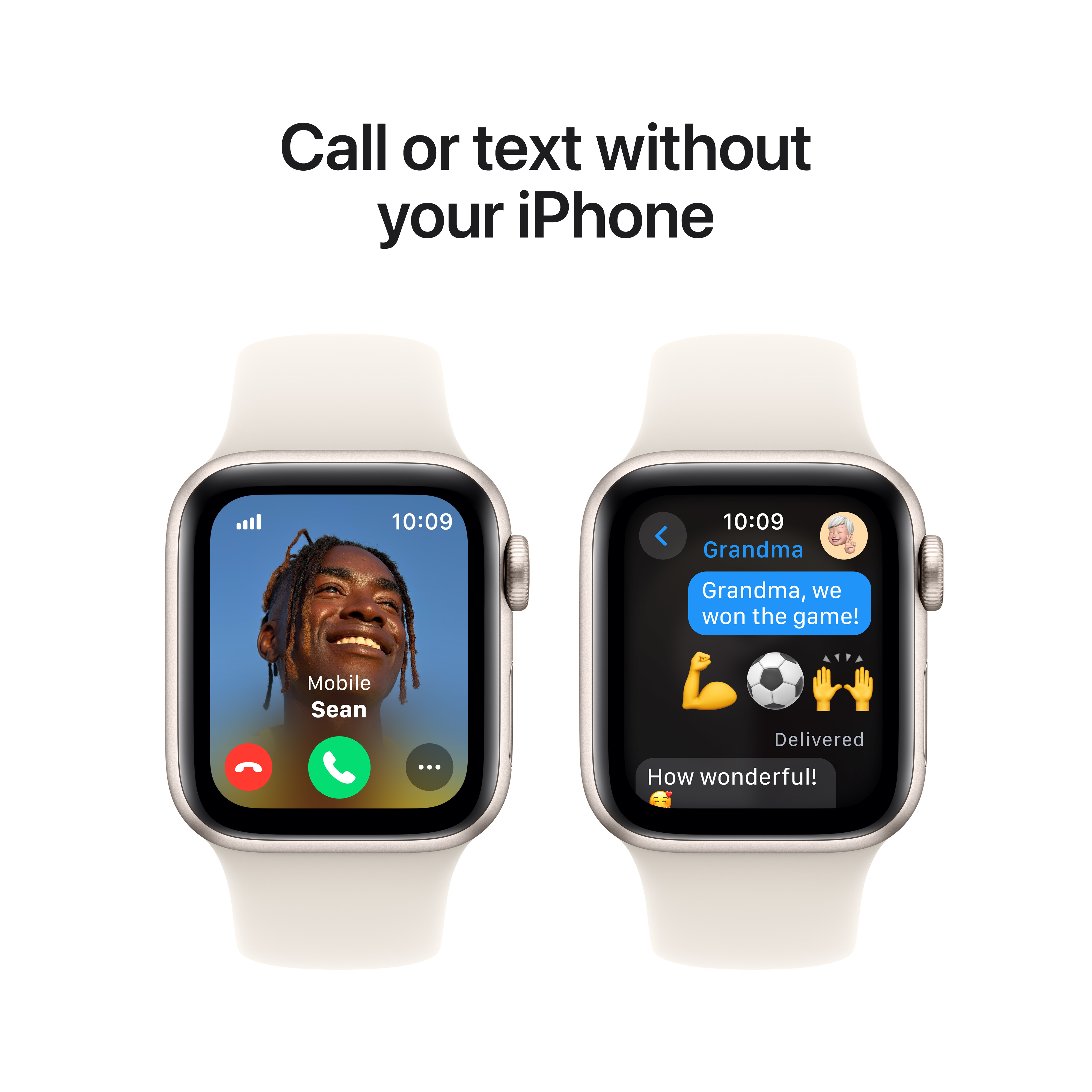 Deux Apple Watch : Un appel de Sean, un SMS de Grand-mère.