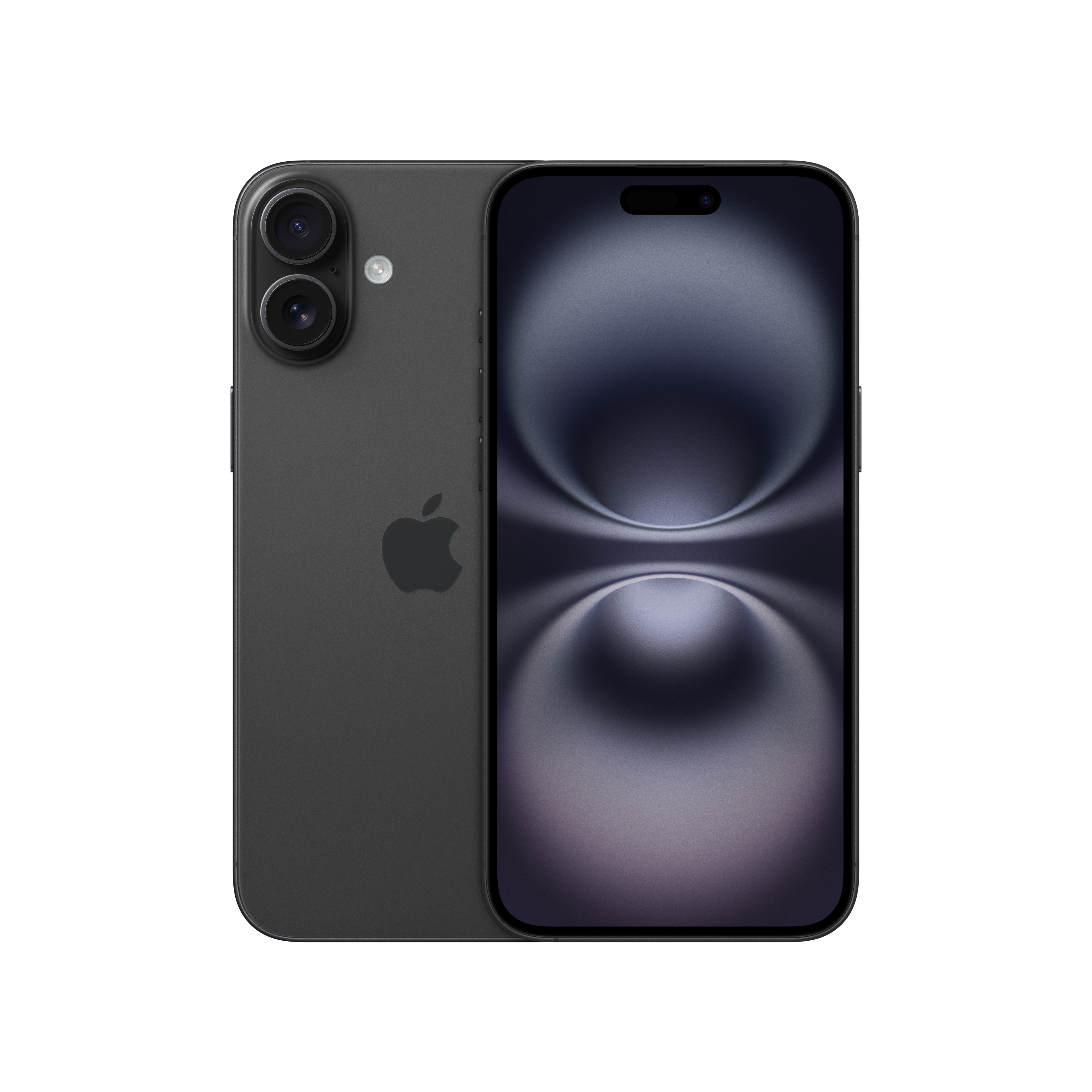 Apple logosu ve ön ekranı gösteren koyu gri akıllı telefon.