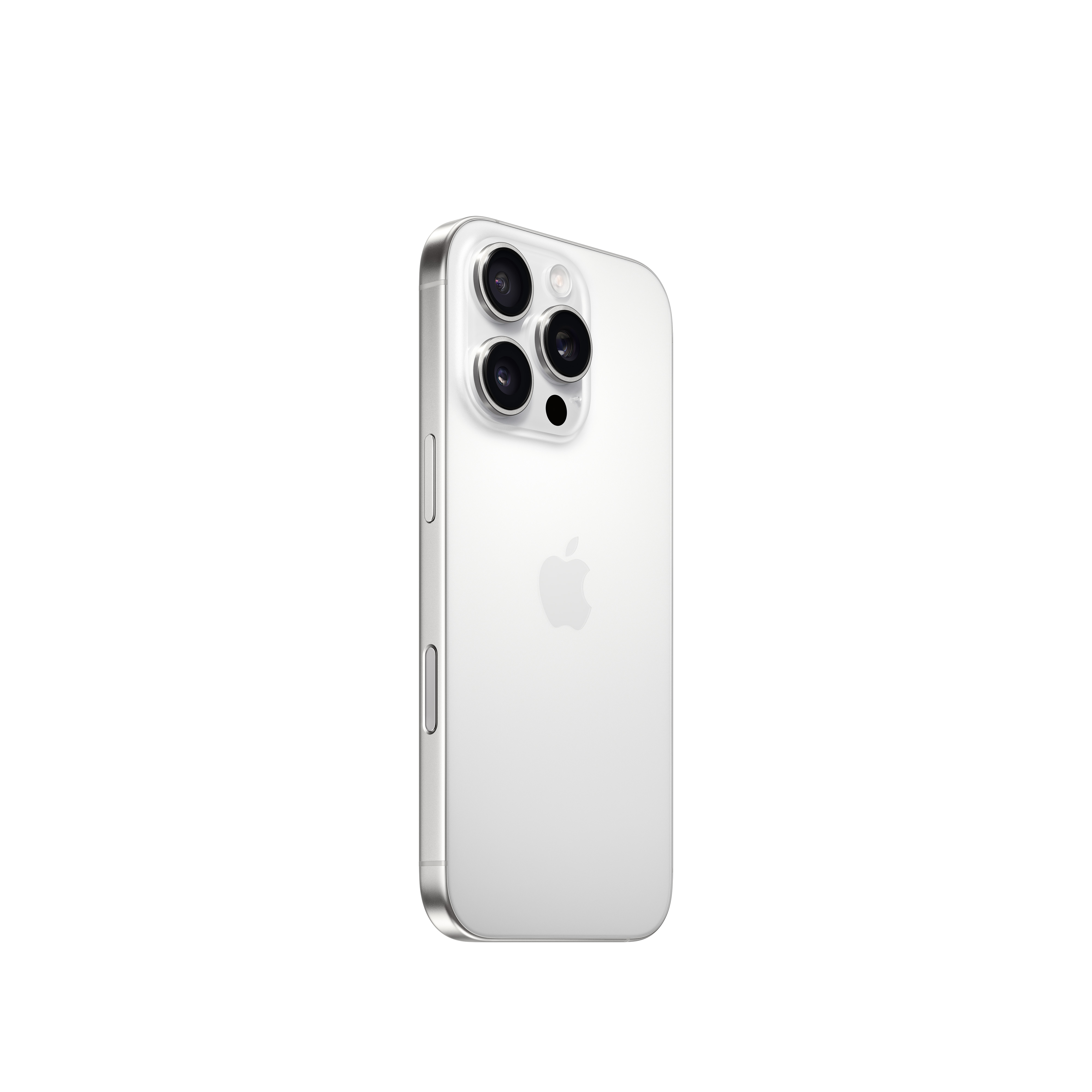 Üç kameralı beyaz iPhone. Telefonun arkasında Apple logosu var.