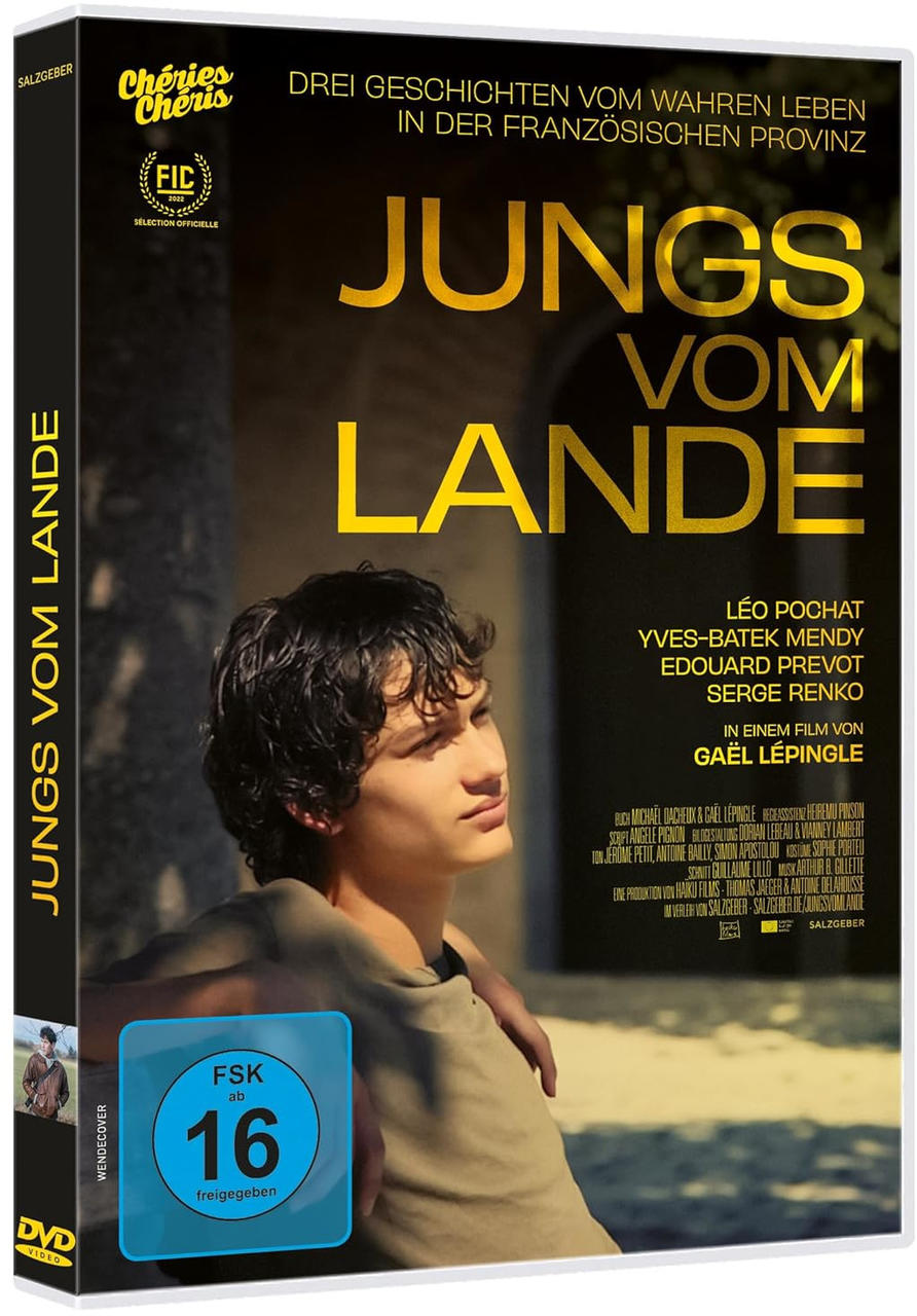 DVD-Cover für „Jungs vom Lande“ mit jungem Mann, Text auf Deutsch.