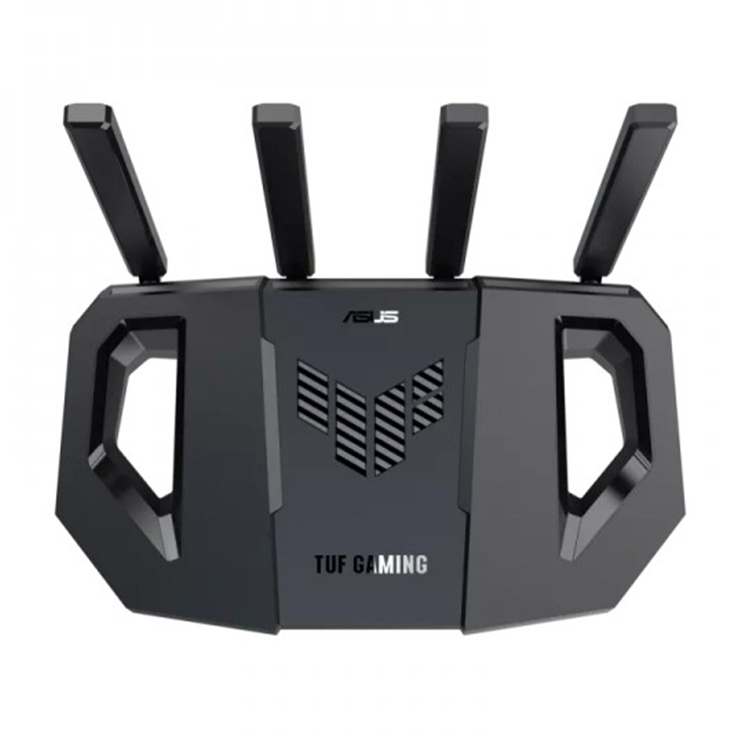Un router da gaming nero con quattro antenne e il logo ASUS TUF GAMING.