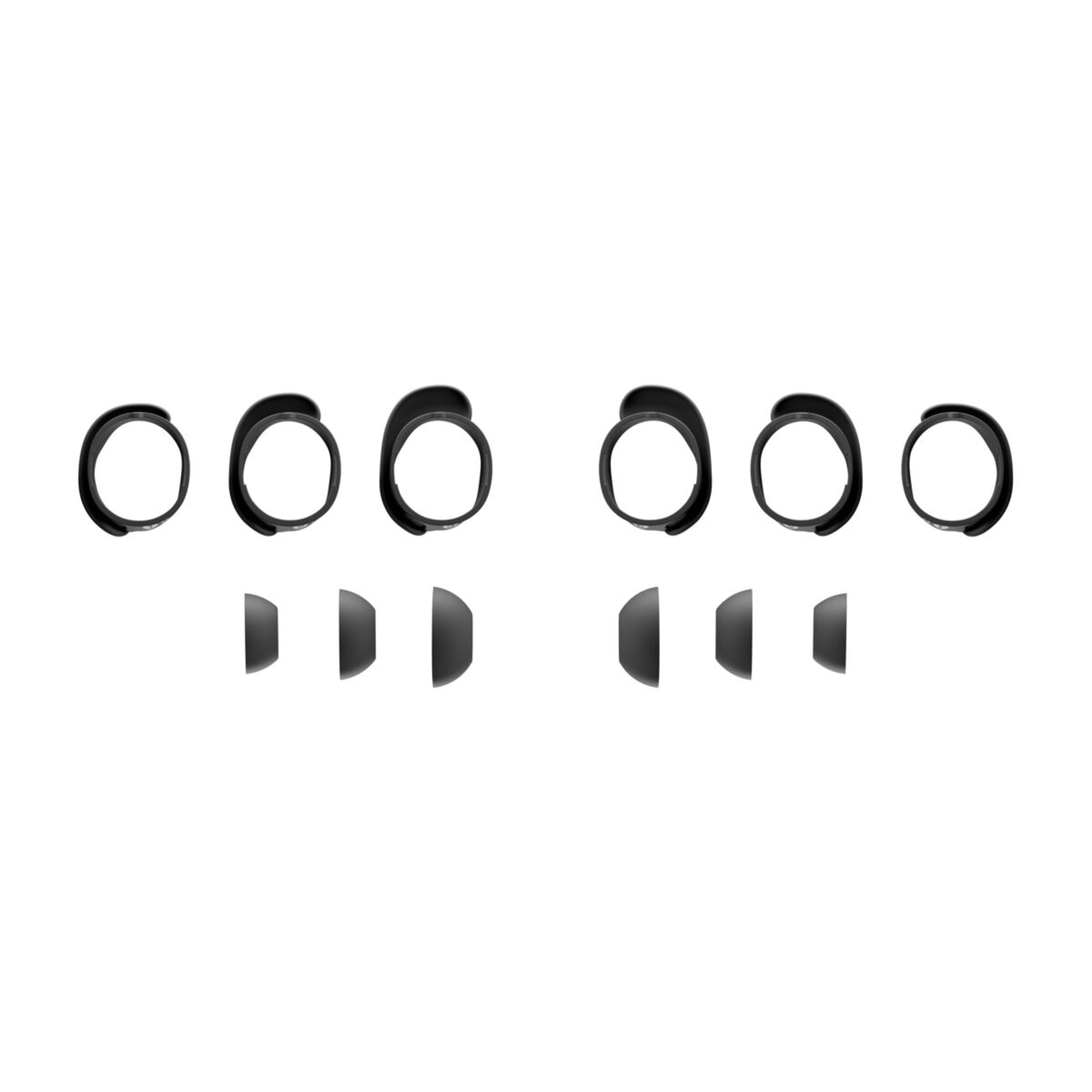 Set of black ear tips and ear hooks on a white background.