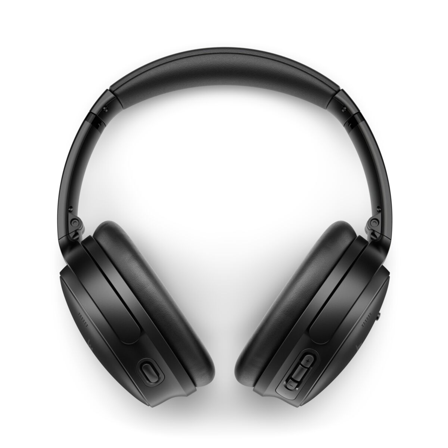 Black headphones against a white background. The earcups are visible.