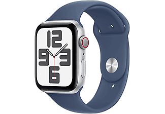 APPLE Watch SE 2024 GPS + Cellular, 40mm, ezüstszínű alumíniumtok, denimszínű sportszíj - M/L (MXGG3QH/A)