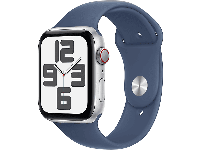 APPLE Watch SE 2024 GPS + Cellular, 40mm, ezüstszínű alumíniumtok, denimszínű sportszíj - M/L (MXGG3QH/A)