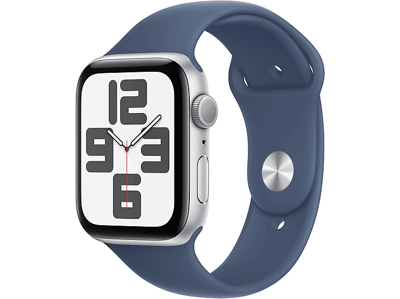 APPLE Watch SE 2024 GPS, 40mm, ezüstszínű alumíniumtok, denimszínű sportszíj - M/L (MXED3QH/A)