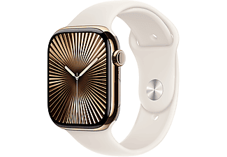 APPLE Watch Series 10 GPS + Cellular, 42mm, aranyszínű titántok, csillagfény sport szíj - M/L (MX073QH/A)