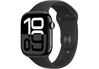 APPLE Watch Series 10 GPS + Cellular, 42mm, kozmoszfekete alumíniumtok, fekete sportszíj - M/L (MWX73QH/A)