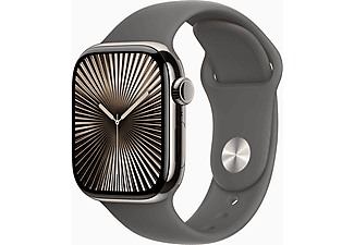 APPLE Watch Series 10 GPS + Cellular, 42mm, natúr titántok, kőszürke sportszíj - M/L (MWXE3QH/A)