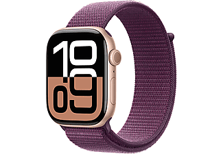 APPLE Watch Series 10 GPS + Cellular, 42mm, rozéarany alumíniumtok, szilvaszínű sportpánt (MWXC3QH/A)