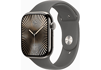 APPLE Watch Series 10 GPS + Cellular, 46mm, natúr titántok, kőszürke sportszíj - M/L (MWYA3QH/A)