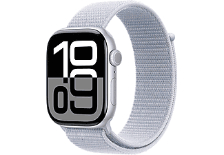 APPLE Watch Series 10 GPS + Cellular, 46mm, ezüstszínű alumíniumtok, fakókék sportpánt (MWY23QH/A)