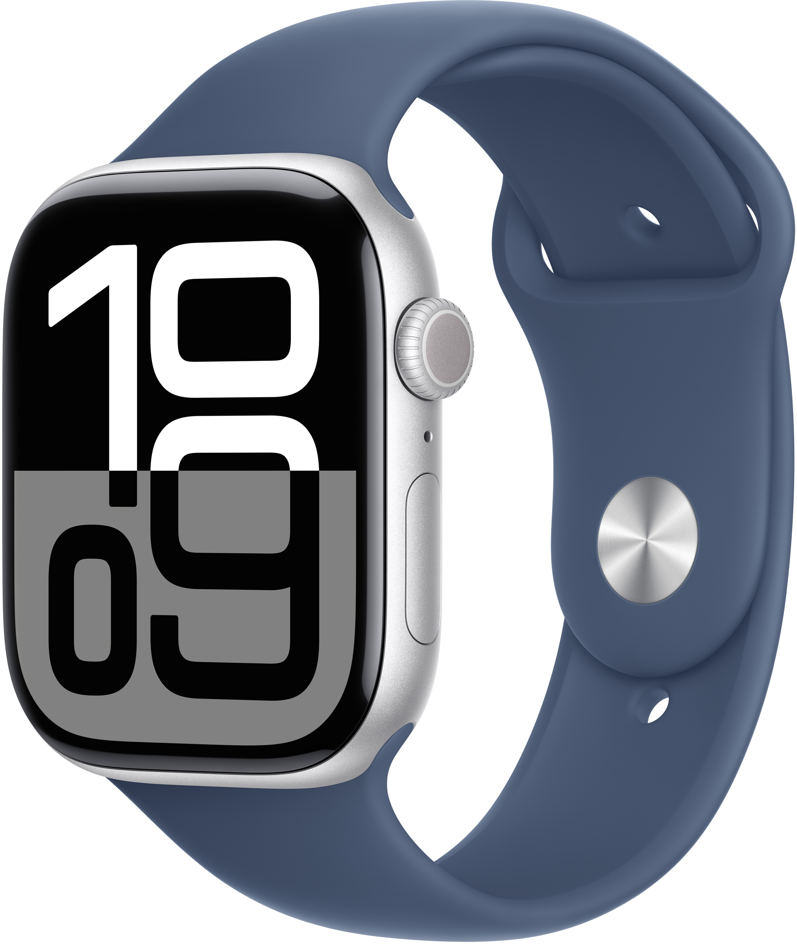 APPLE Watch Series 10 GPS, 42mm, ezüstszínű alumíniumtok, denimszínű sportszíj - S/M (MWWA3QH/A)