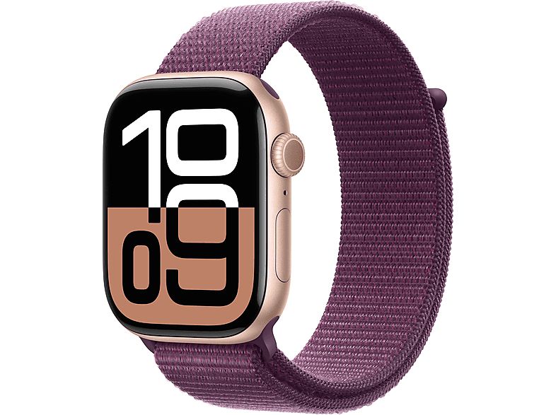 APPLE Watch Series 10 GPS, 46mm, rozéarany alumíniumtok, szilvaszínű sportpánt (MWWV3QH/A)