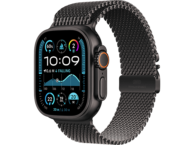 APPLE Watch Ultra 2 GPS + Cellular, 49mm, fekete titántok, titán milánói szíj, S (MX4W3CM/A)