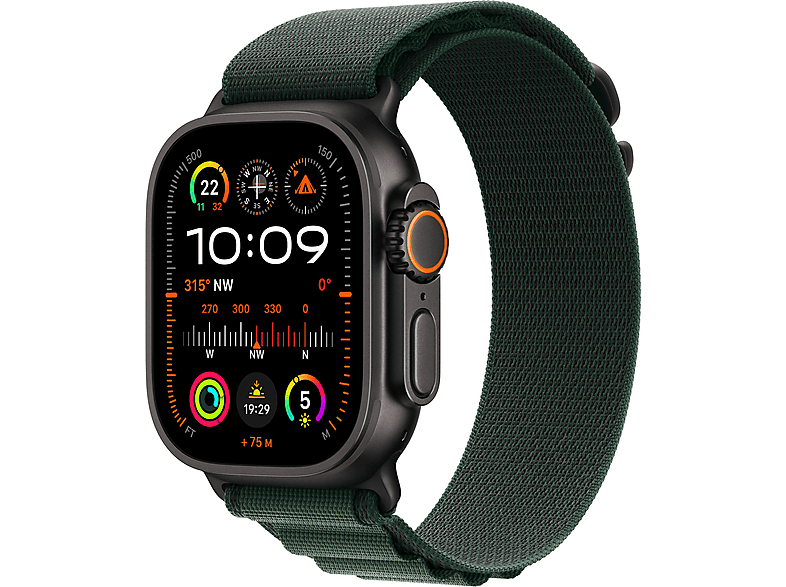 APPLE Watch Ultra 2 GPS + Cellular, 49mm, fekete titántok, sötétzöld Alpesi pánt, L (MX4T3CM/A)