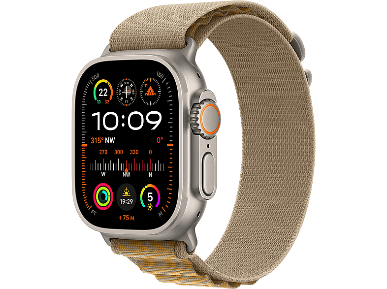 APPLE Watch Ultra 2 GPS + Cellular, 49mm, natúr titántok, drapp Alpesi pánt, L (MX4H3CM/A)