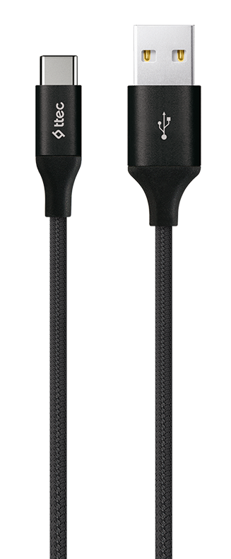 TTEC AlumiCable XL töltő-és adatkábel USB-C / USB-A csatlakozással 2m, fekete (2DK23S)
