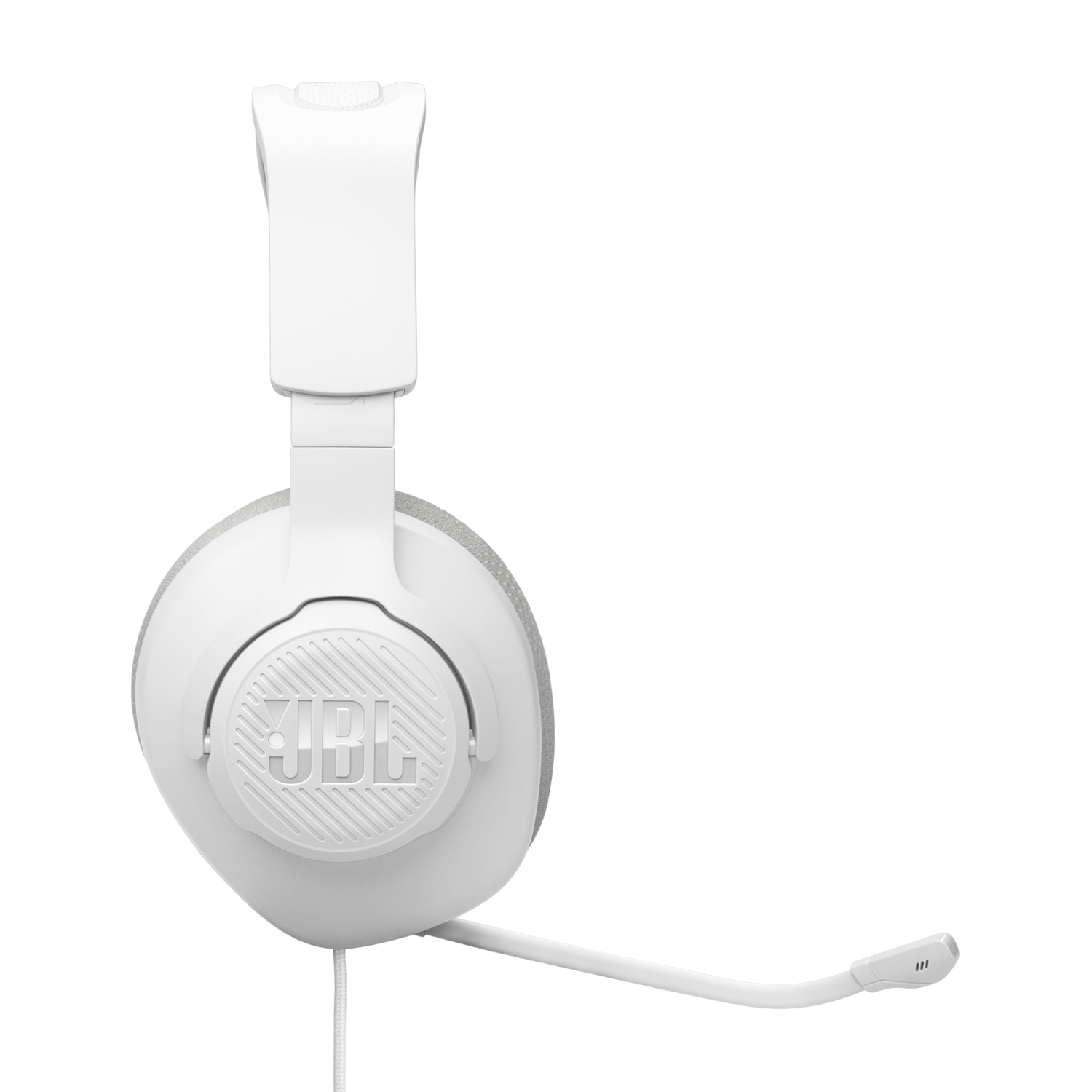 Witte JBL gaming headset met microfoon op een donkere achtergrond.