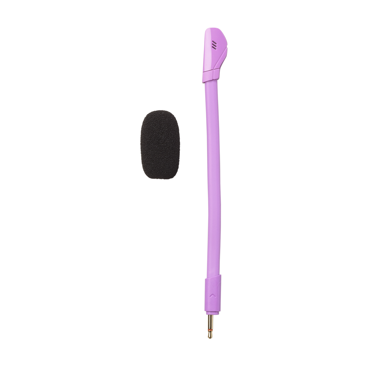 Paarse microfoon met popfilter. Zwarte schuimhoes. Geïsoleerd op zwarte achtergrond.