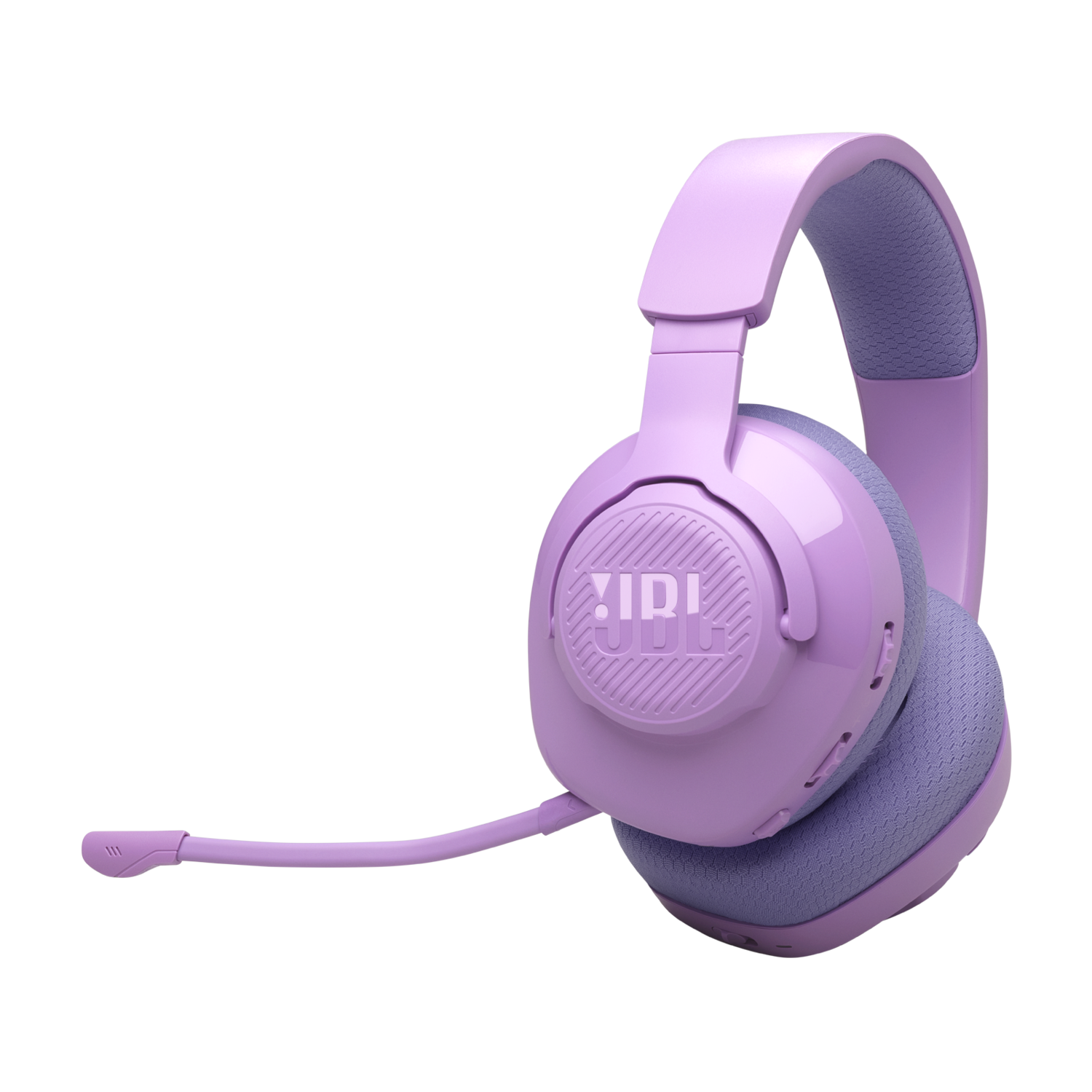 Paarse JBL gaming headset met een microfoon.