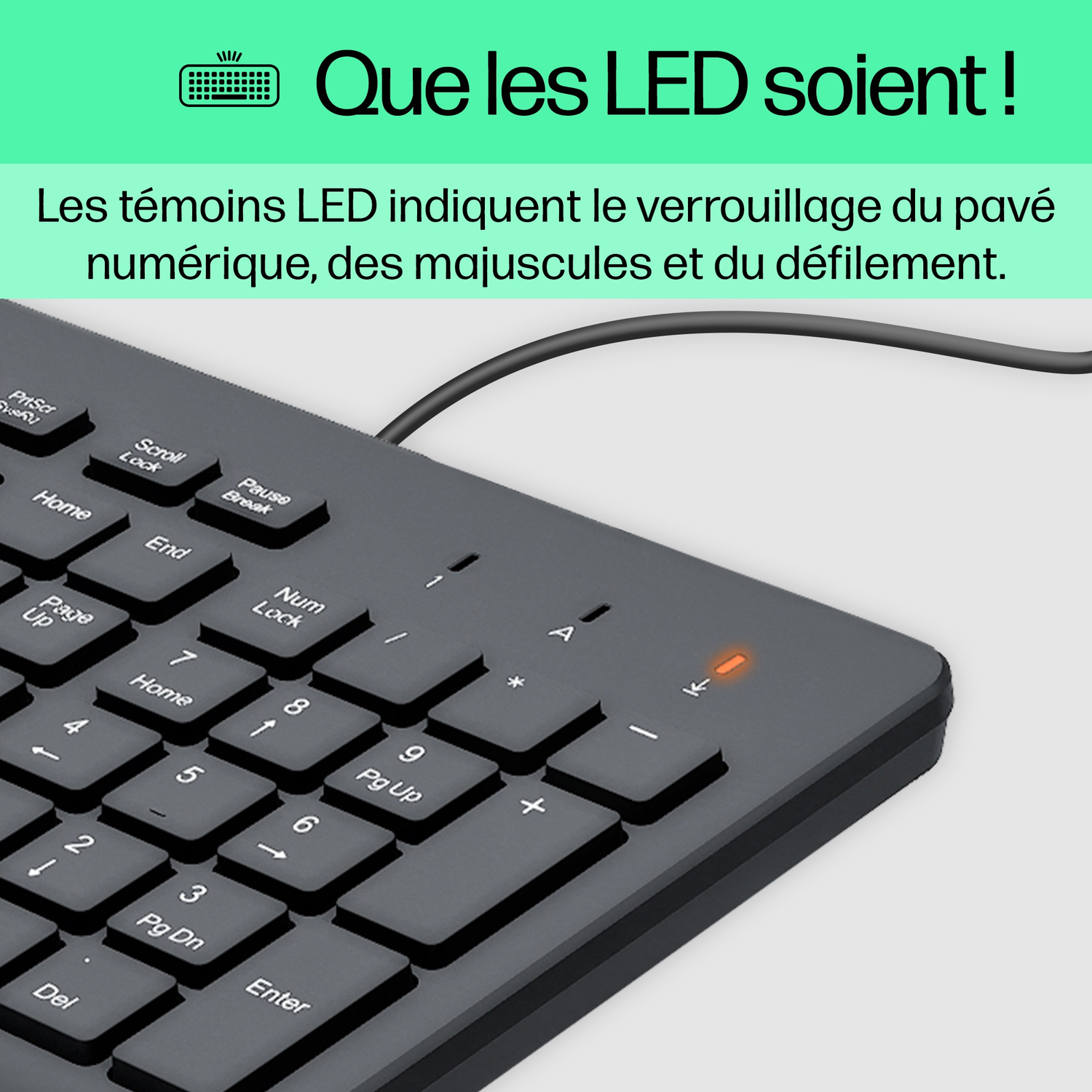 Clavier avec voyant indiquant Verr Num. Touches noires, cadre gris foncé.