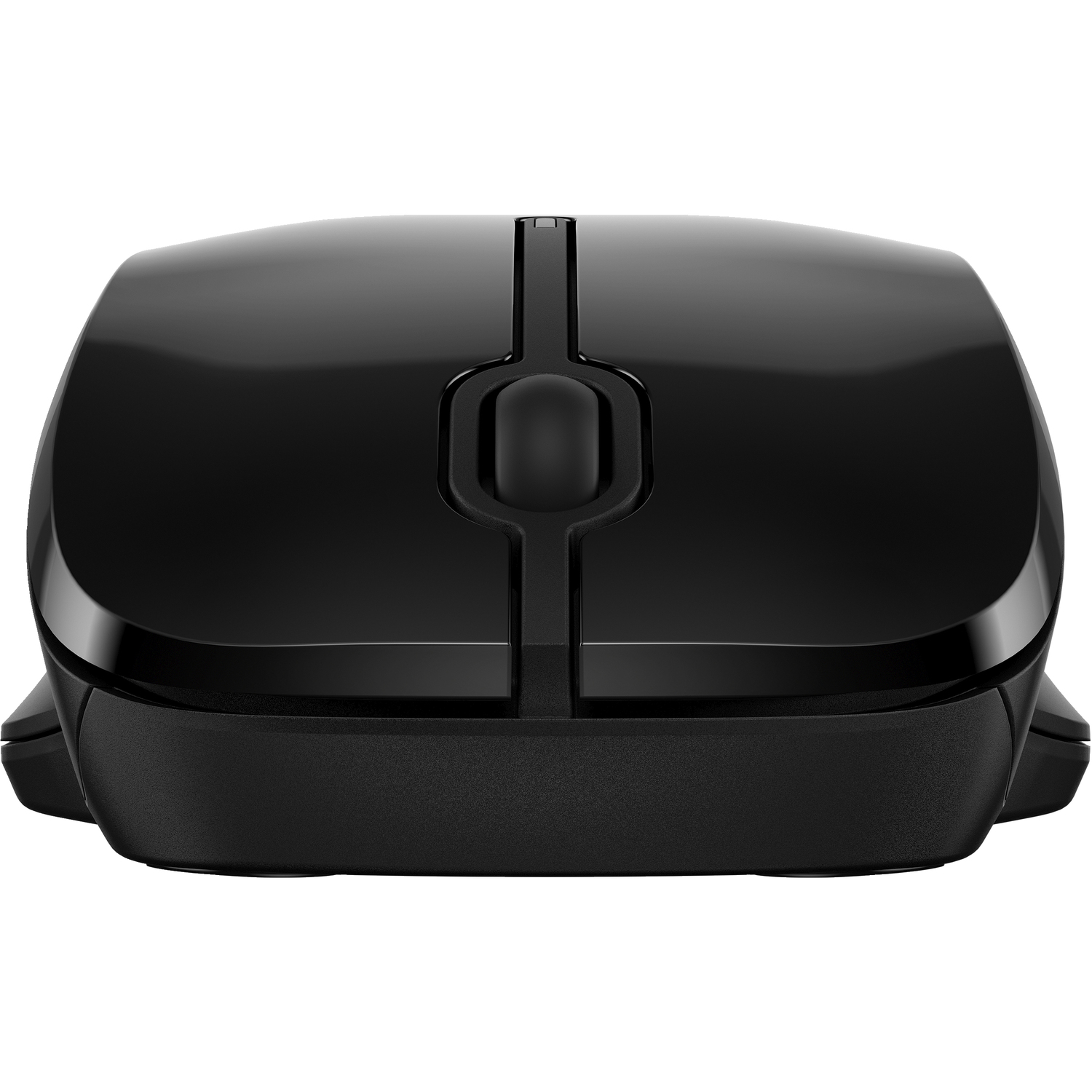 Zwarte computermuis met scrollwiel en knoppen.