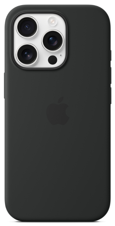 Tył czarnego telefonu z aparatem i logo Apple. Obudowa jest matowa.