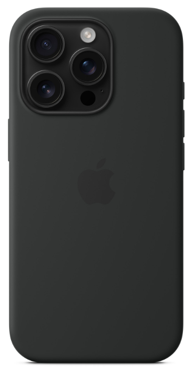 Czarne etui na telefon z trzema obiektywami i logo Apple.