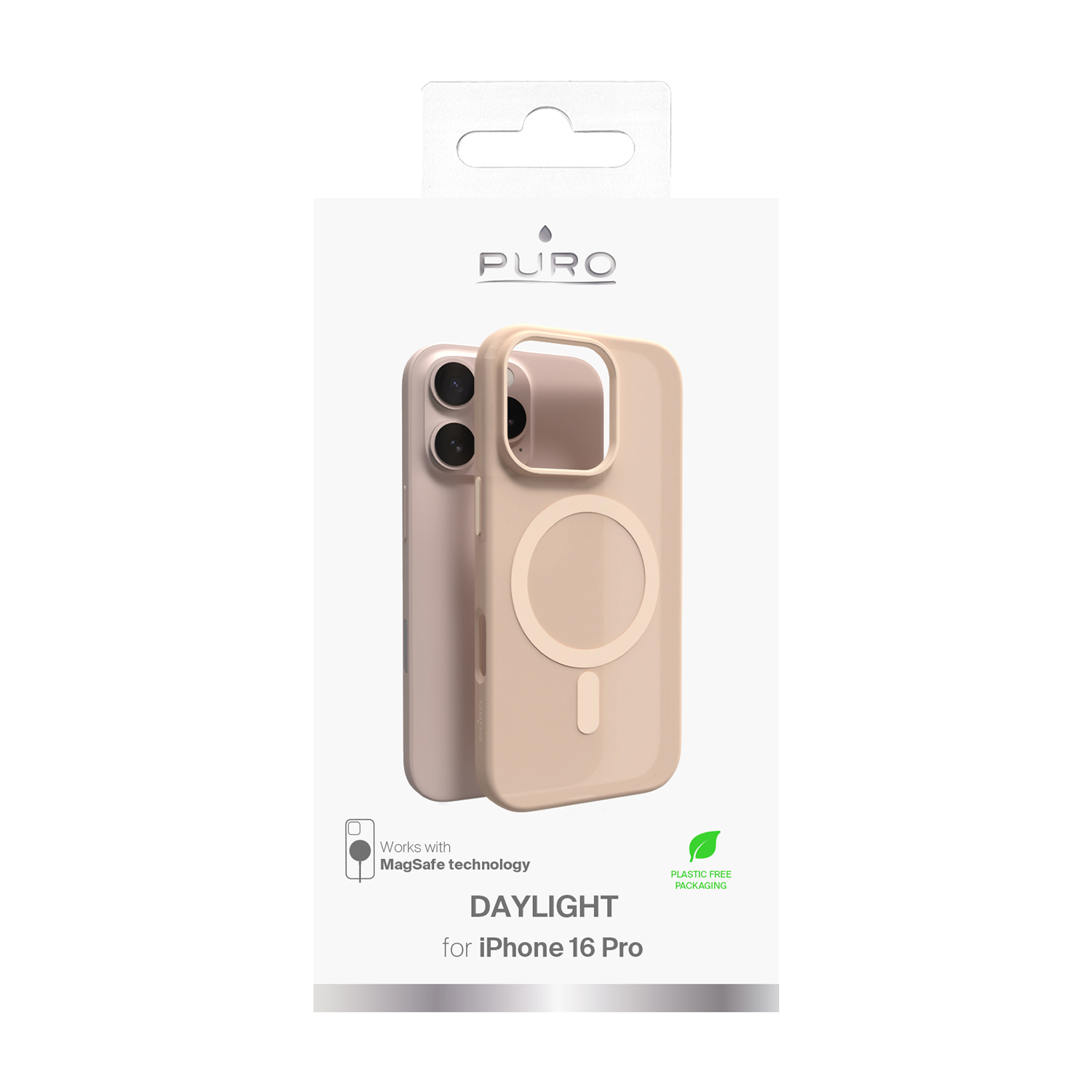 Una confezione di custodia per telefono, che mostra due custodie, una di colore marrone chiaro.