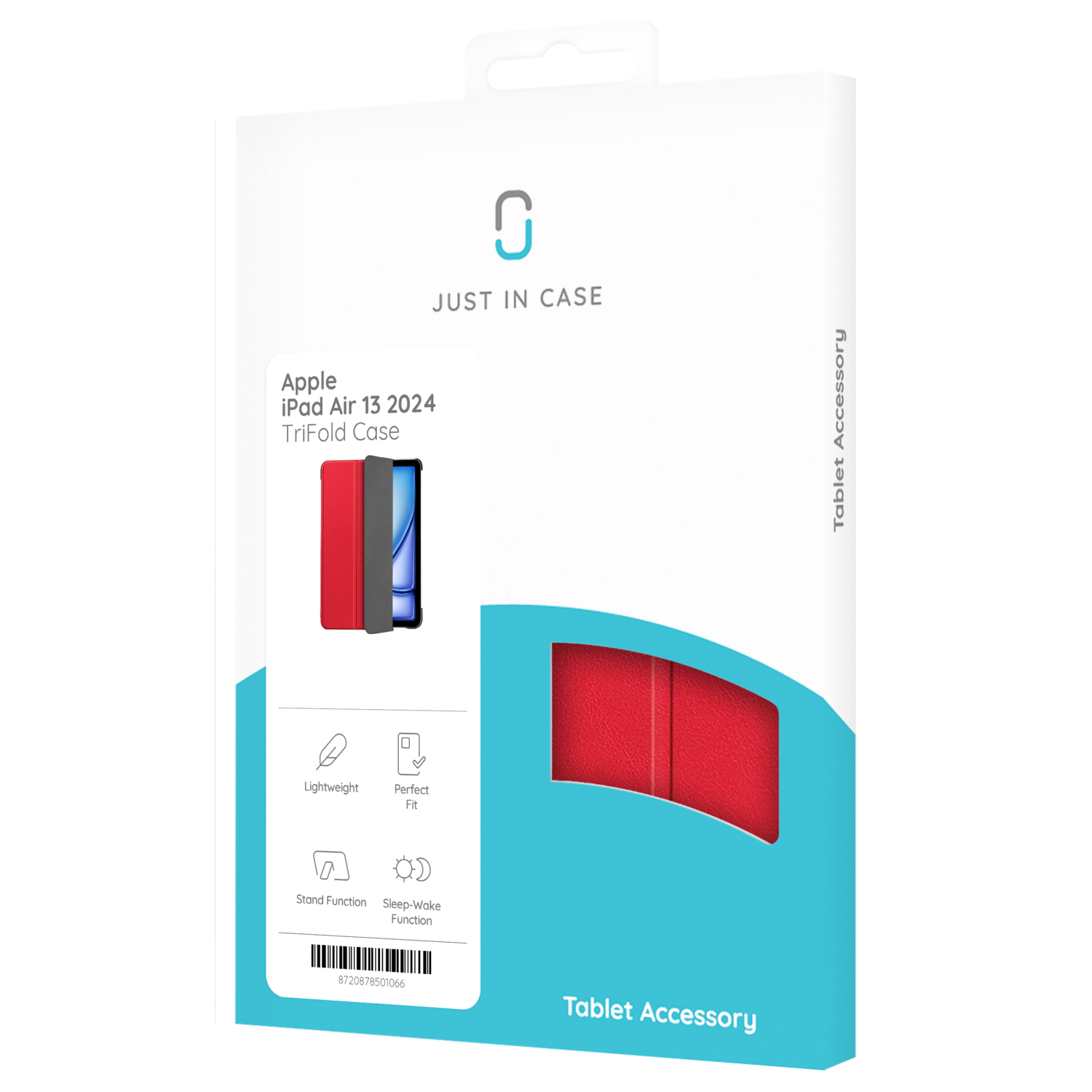 A white box with a red iPad Air 13 2024 TriFold case. The case is visible.