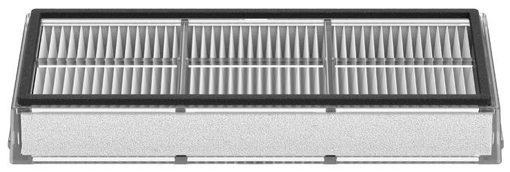 Prostokątny filtr powietrza z białym materiałem filtrującym i czarną ramą.